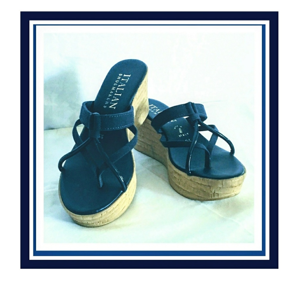 Made in Italy Navy Blue Wedges size 6 1/2